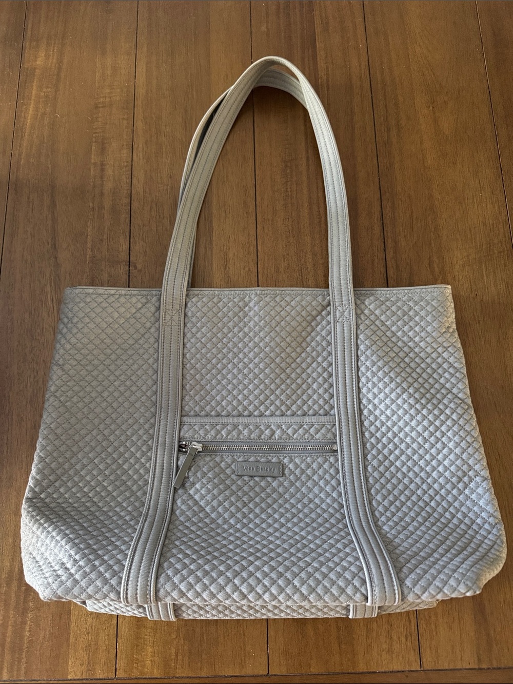 Vera Bradley Quilted Light Gray Tote with Front Zip Pocket
